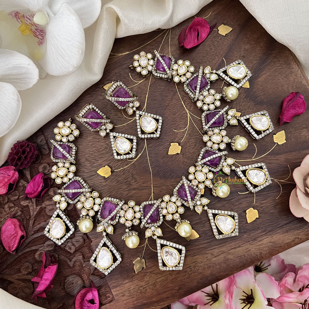 Stylish Floral Purple Victorian Diamond Haram-VV1760