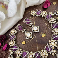 Stylish Floral Purple Victorian Diamond Haram-VV1760