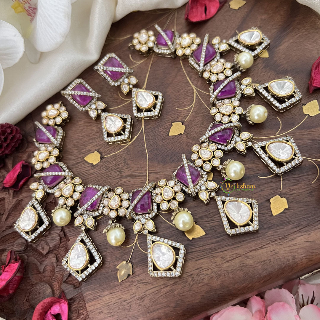 Stylish Floral Purple Victorian Diamond Haram-VV1760
