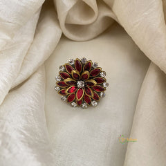 Red Kundan Pendant Ring-Flower-H753