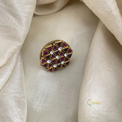 Hot Pink Triangle Kundan Pendant Ring-Hexagon-H761