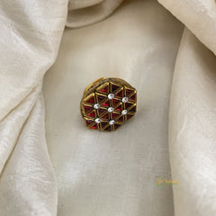 Red Triangle Kundan Pendant Ring-Hexagon-H759