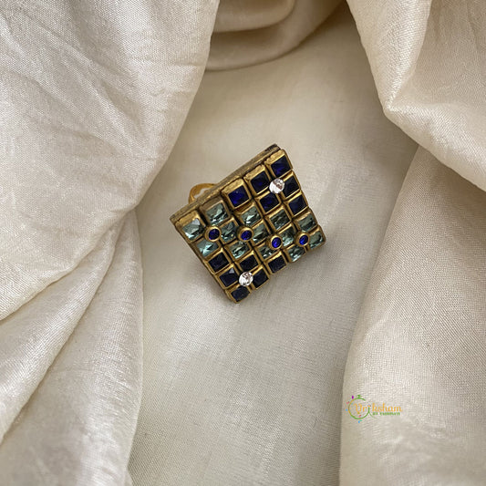 Blue Green Square Kundan Pendant Ring-Diamond-H766