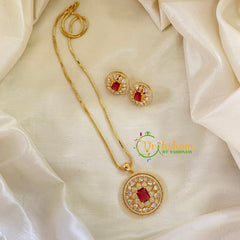 Gold Look Alike AD Stone Pendant Chain-Round-G8329