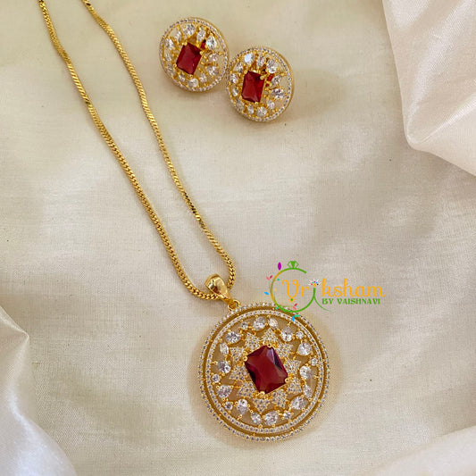 Gold Look Alike AD Stone Pendant Chain-Round-G8329