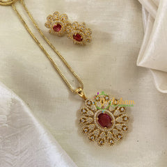 Red Gold Look Alike AD Stone Pendant Chain-Oval-G8339