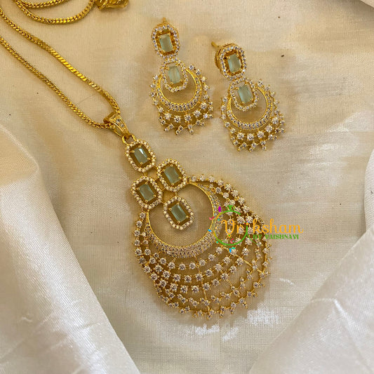 Pastel Green Gold Look Alike AD Stone Pendant Chain-Chandbali-G8282