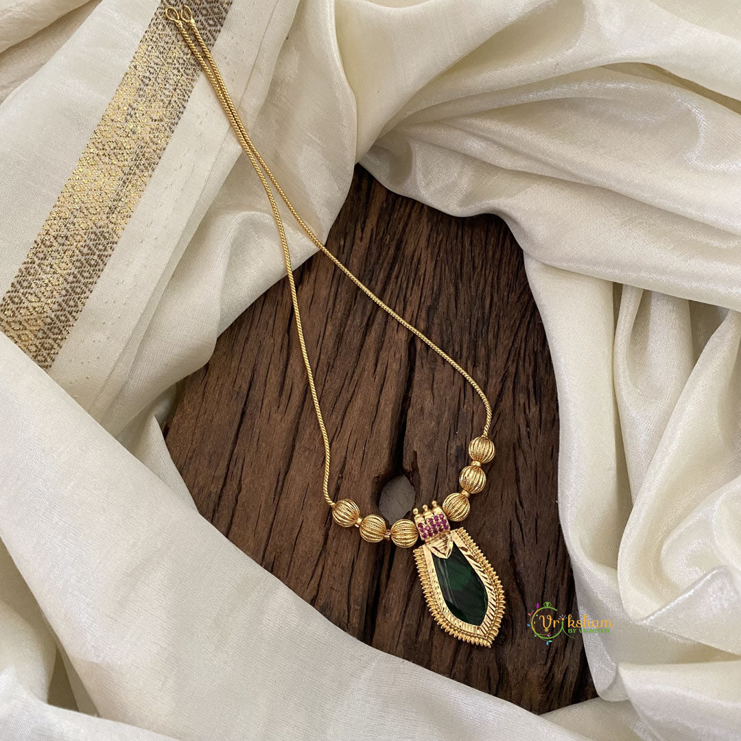 Green Stone Traditional Kerala Palakka Pendant Neckpiece-G11368