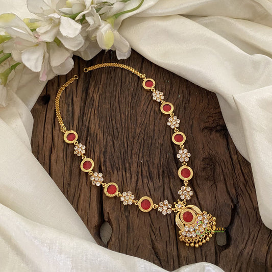 Red Palakka Stone Traditional Gold Look Alike Kerala Style Short Neckpiece-G11395