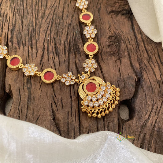 Red Palakka Stone Traditional Gold Look Alike Kerala Style Short Neckpiece-G11395