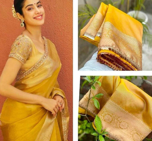 Janhvi Kapoor Golden Organza Saree-Handloom-VS4068