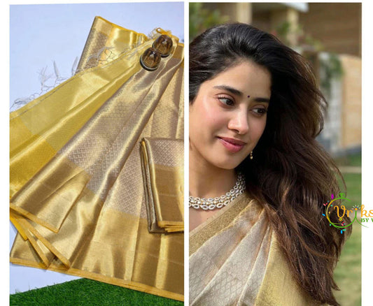 Janhvi Kapoor Golden Banarasi Saree-Handloom-VS4067