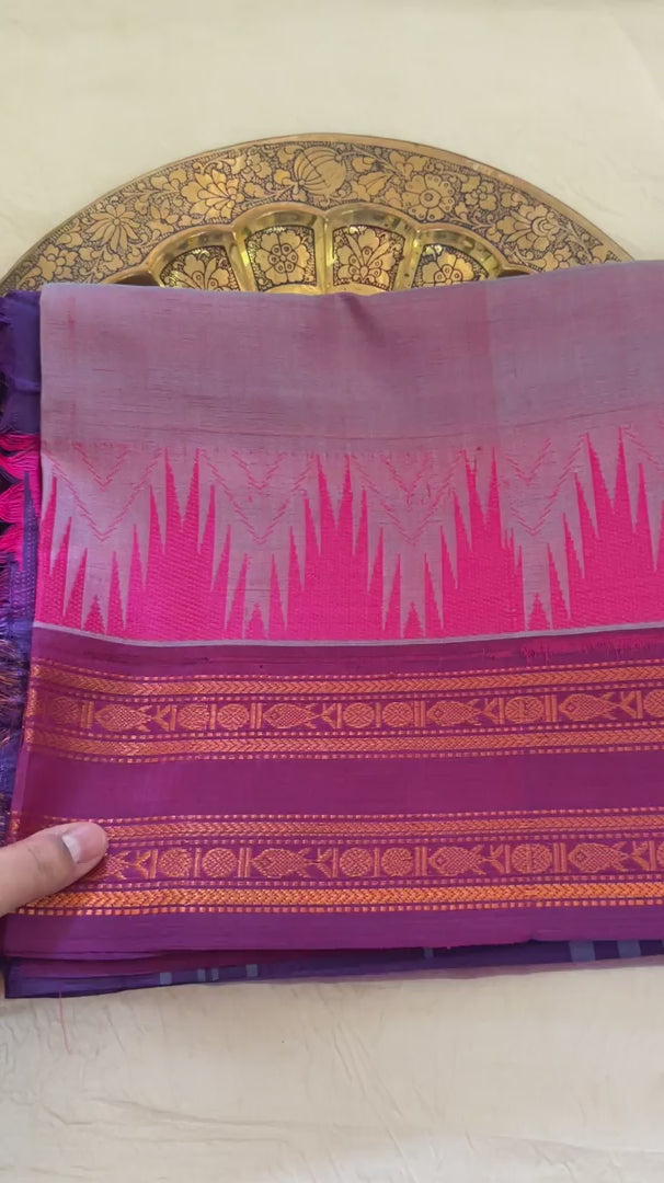 Pinkish Grey Chinnalampattu Saree Double Copper and Temple Border - VS3678