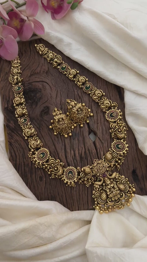 Antique Lakshmi Long Neckpiece-Golden Beads-G12668