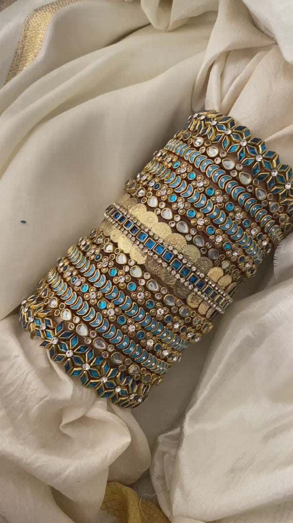 Silk Thread Blue Kundan Bridal Bangle-G12314