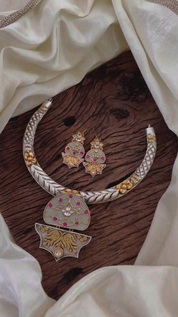 Statement Silver Hasli with Pastel White Pendant - J1875