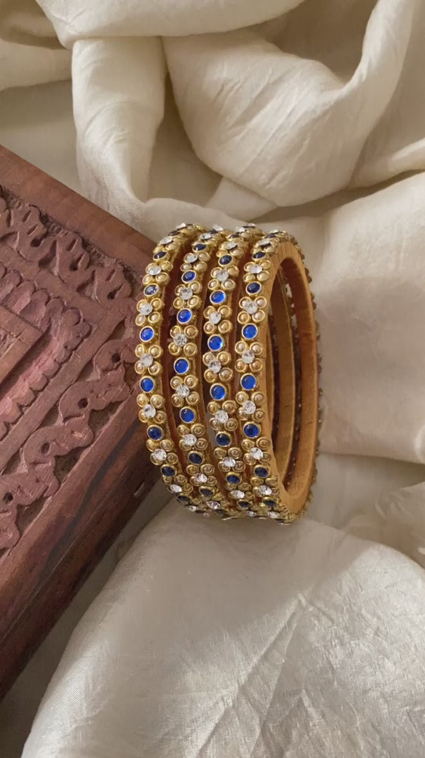 2 Line Dark Blue Stone Silk Thread Kundan Bangle -G12271