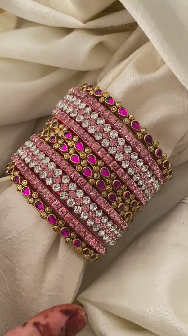 Silk Thread Kundan Bridal Bangle- Dark & Light Pink-G12331