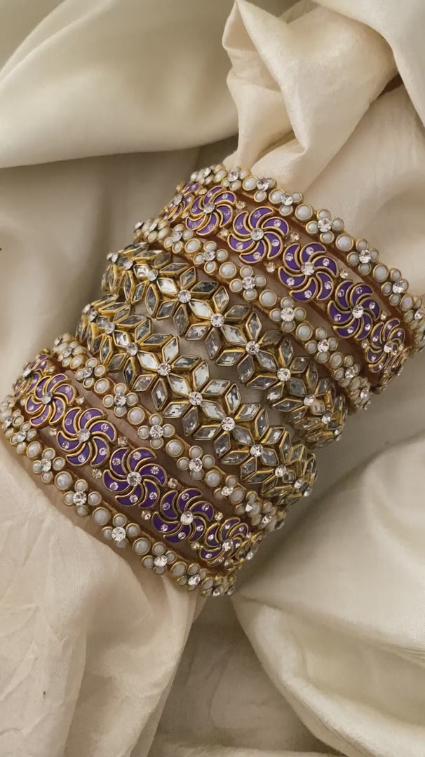 Silk Thread Kundan Bridal Bangle-Purple Golden-G12321