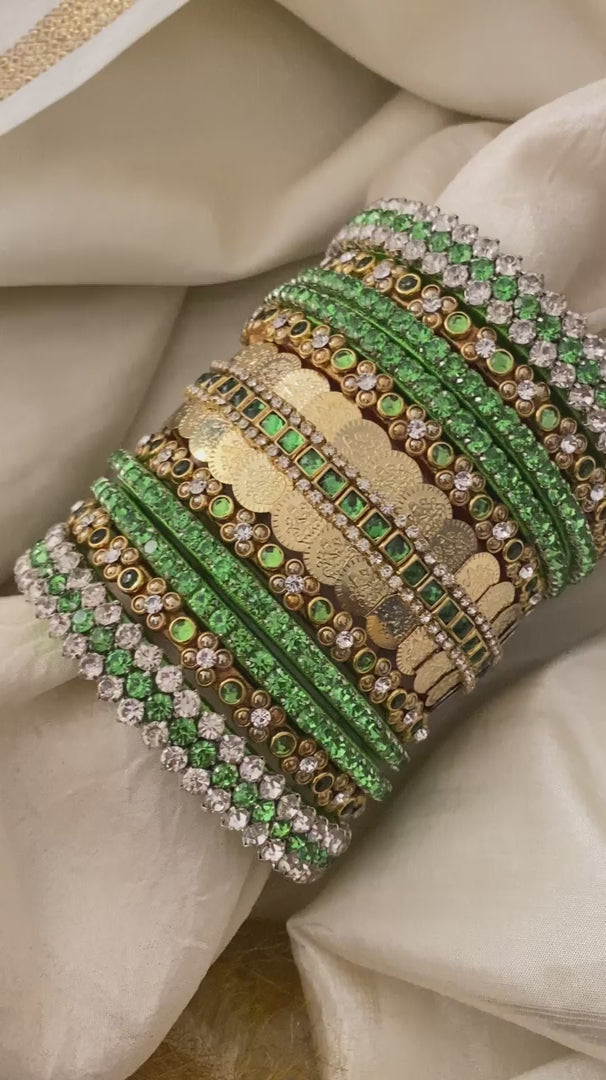 Silk Thread Kundan Bridal Bangle-Parrot Green-G12326