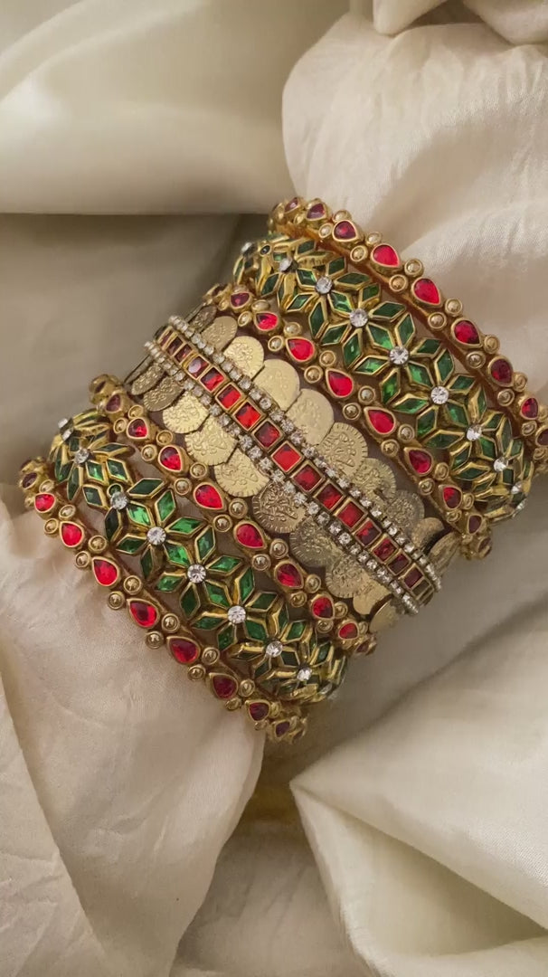 Silk Thread Kundan Bridal Bangle-Red Green-G12327