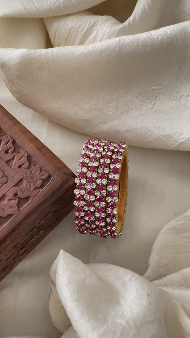 2 Line Kids Silk Thread Kundan Bangle-Pink White-G12296