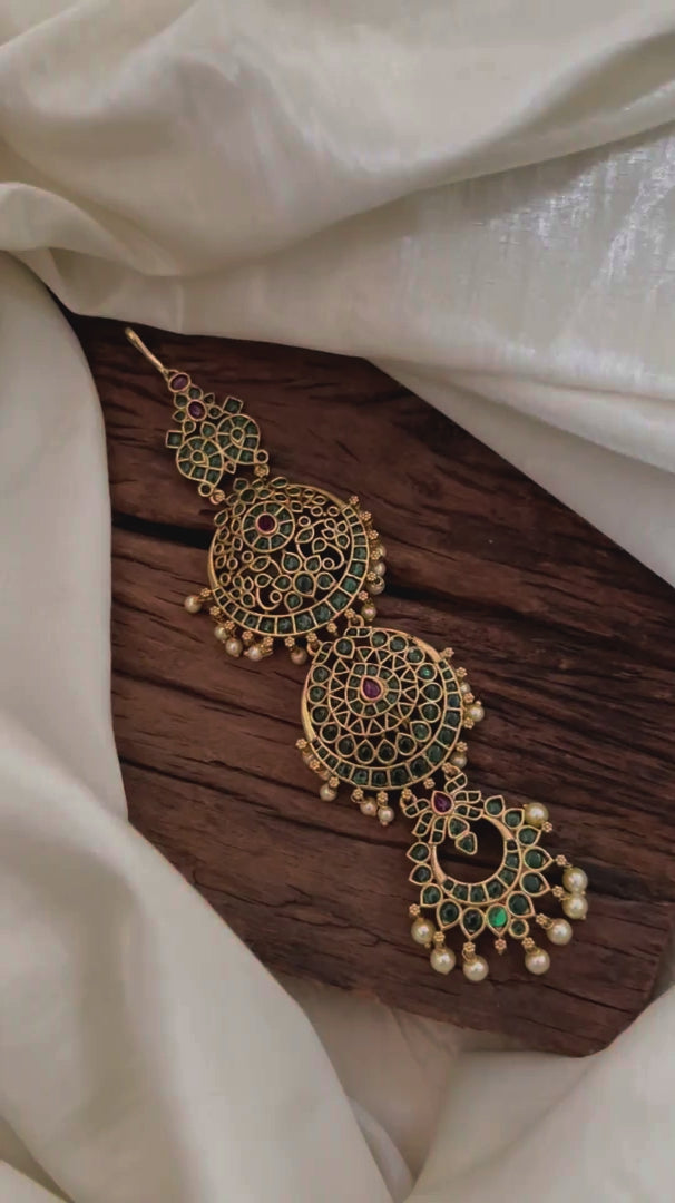 Traditional Kemp Hanging Jada Billai -FourTier Bun Billai -GREEN RED-G10390