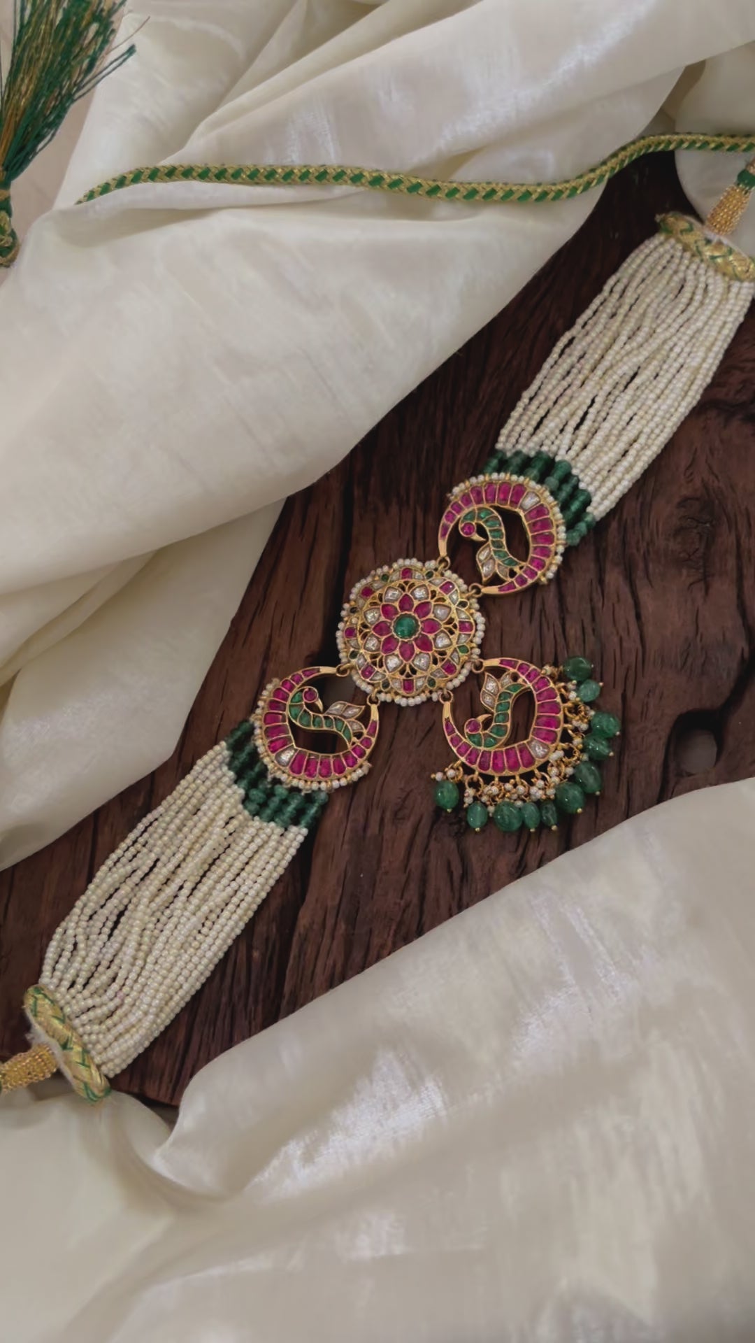 Layered Pearl Jadau Kundan High Neck Choker -J1810