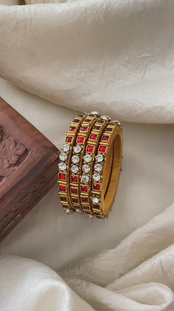 Single Line Kids Silk Thread Kundan Bangle-Red White-G12288
