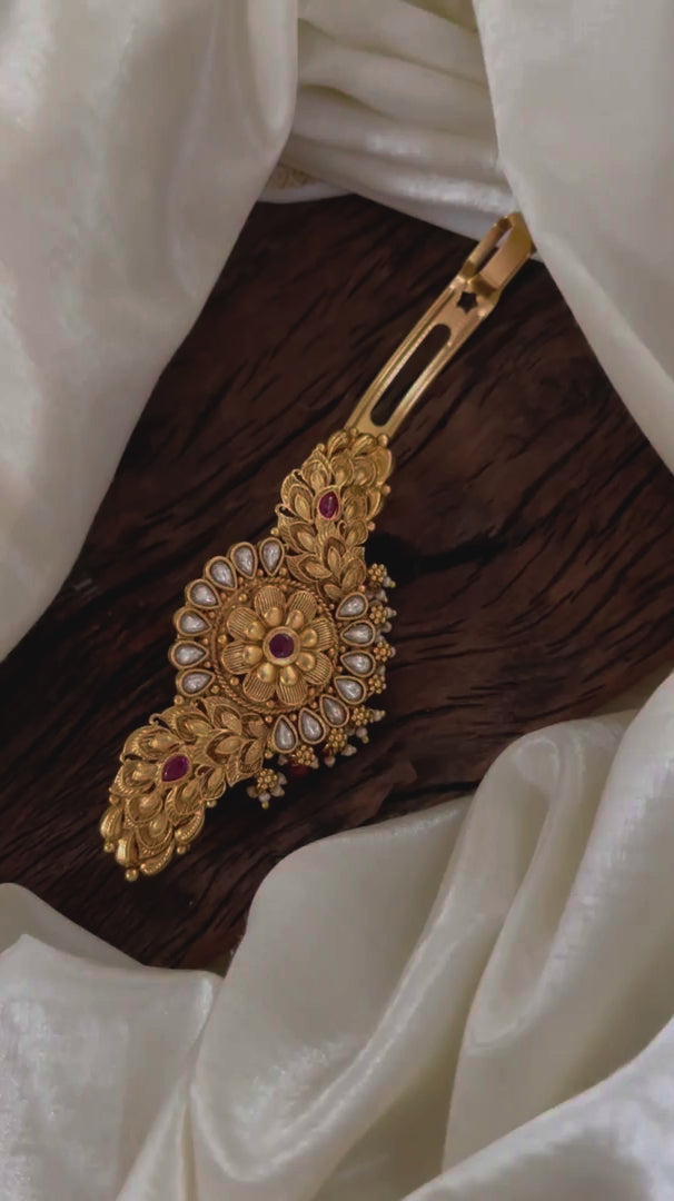 Premium Gold Look Alike Hair clip -Gold Bead-Red-G11272
