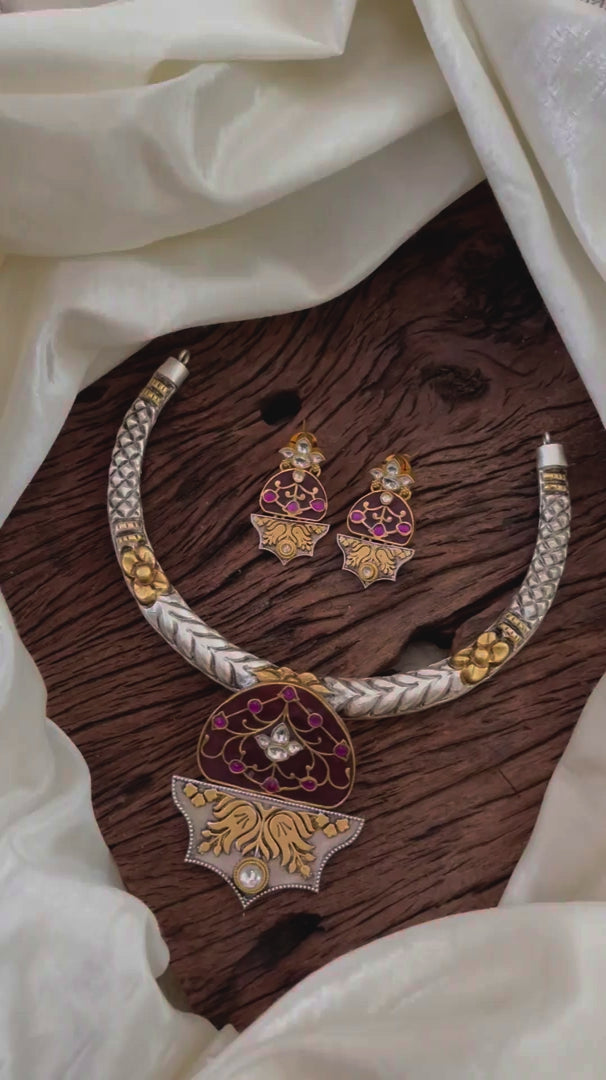 Statement Silver Hasli with Brown Pendant - J1876