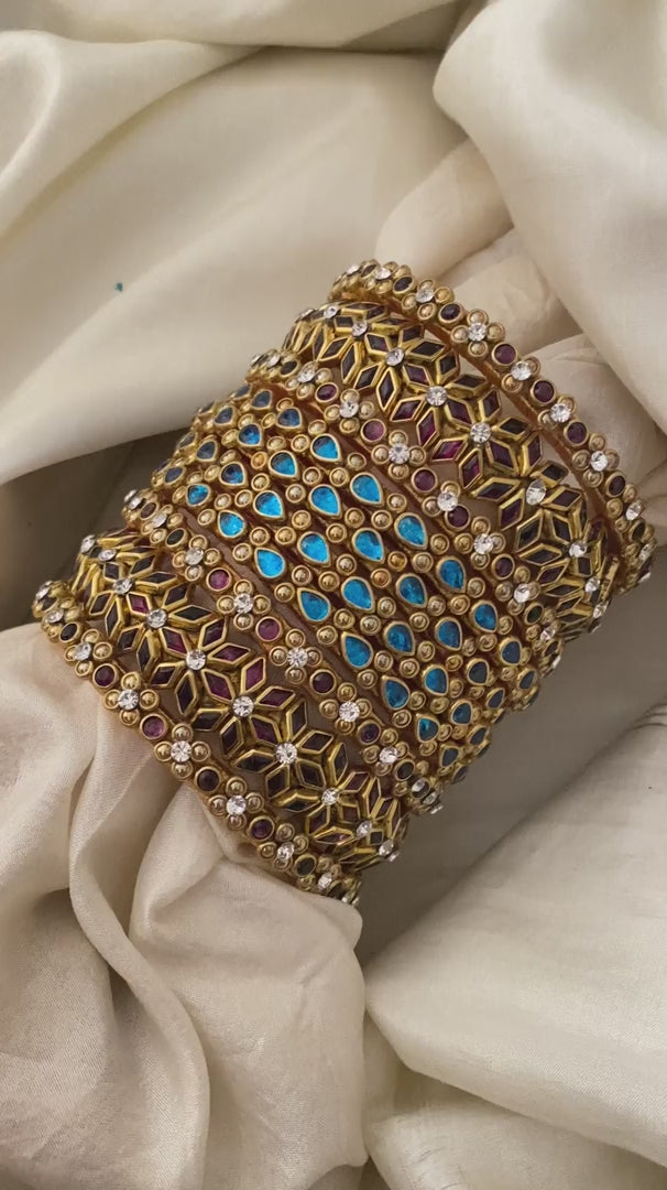 Silk Thread Grape Wine And Blue Kundan Bridal Bangle-G12316