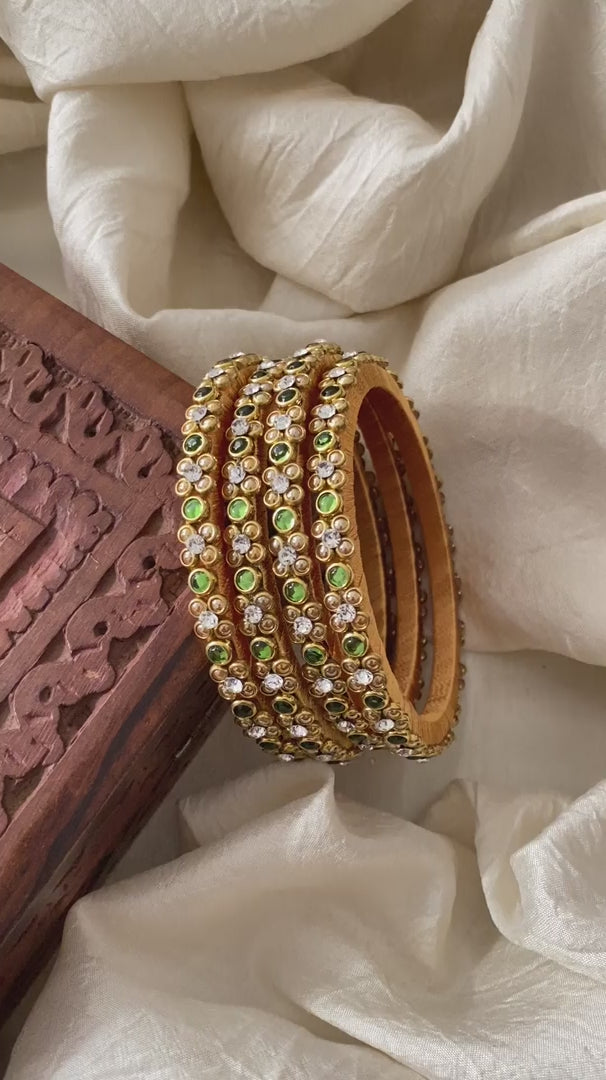 2 Line Green Stone Silk Thread Kundan Bangle -G12278