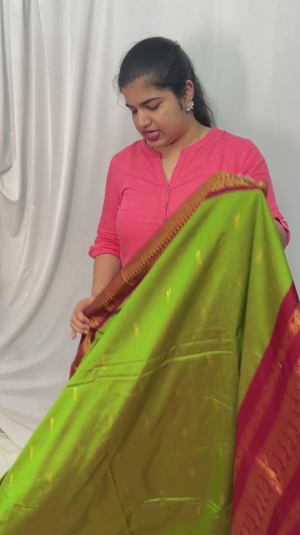 Green With Red Border -Kalyani Cotton Saree - VS3732