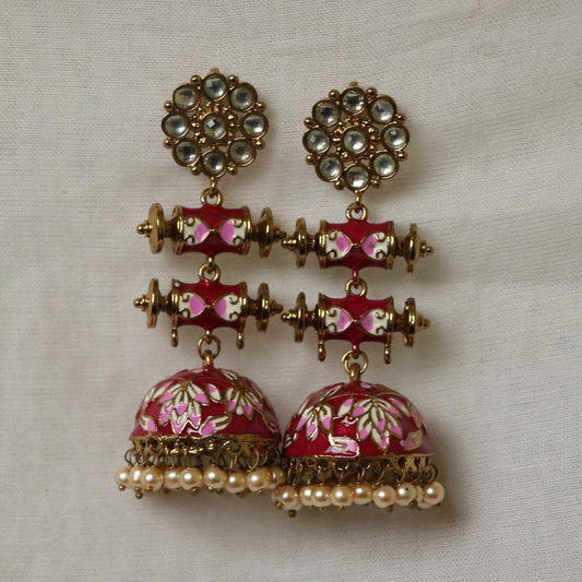 Designer Earrings Maroon with Pearl Jhumkas-G267