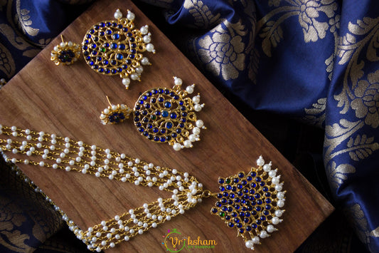 Chandran Pendant Pearl Style Neckpiece - Blue-g283