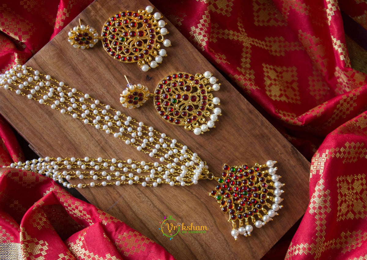 Chandran Pendant Pearl Style Neckpiece - Red-G809