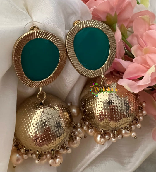 Fancy Designer Teal Blue Jhumkas -Stripe Pattern-G2535