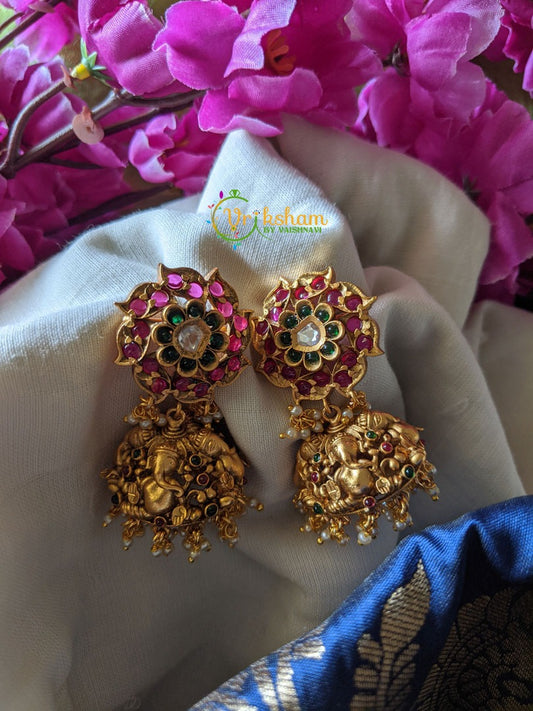 Precious Kemp Ganesha Jhumkas-G352