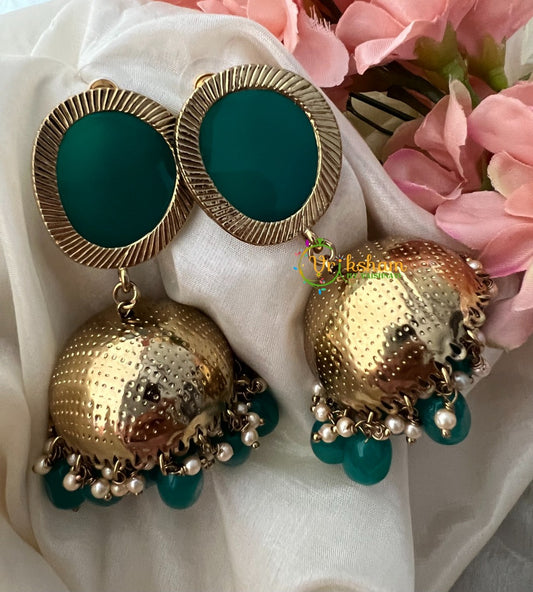 Fancy Designer Teal Blue Jhumkas -Teal Blue Beads-G2534