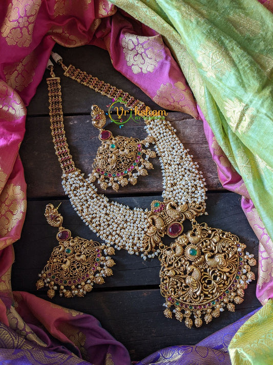 Heavy Bridal Celebrity style Haaram- Pearl beads-G426