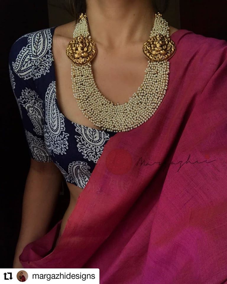 Statement Gold look-alike Pearl Haaram with Chandbali Earrings-G750