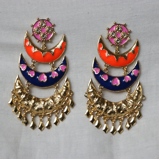 Chandballi Orange and Blue 3 Layer earrings-G773