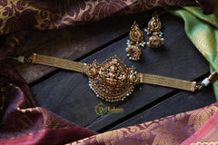 High neck Lakshmi choker with white pearls embellishments-G738