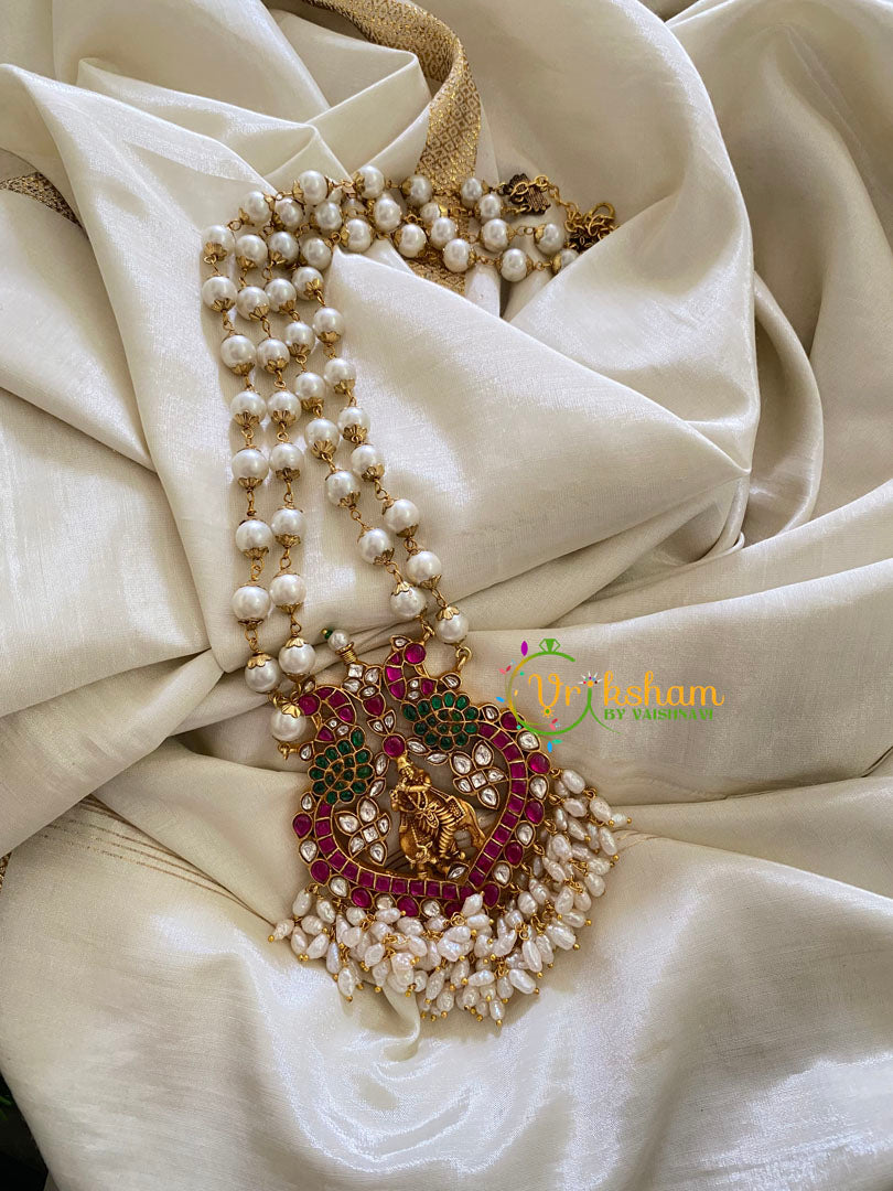 Exquisite Jadau Kundan Krishna Pendant Pearl Mala-J292