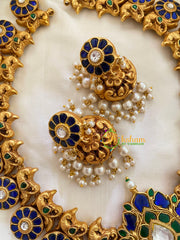 Blue Green Precious Jadau Kundan Floral Neckpiece -J805