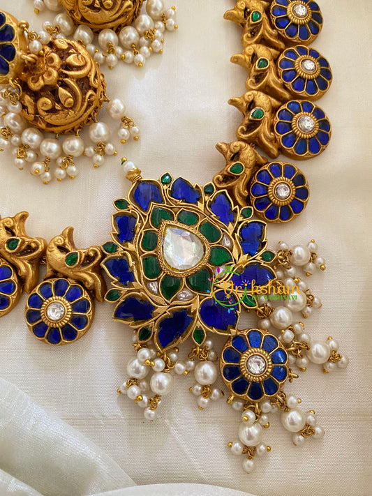 Blue Green Precious Jadau Kundan Floral Neckpiece -J805