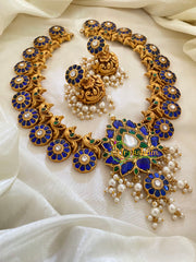 Blue Green Precious Jadau Kundan Floral Neckpiece -J805