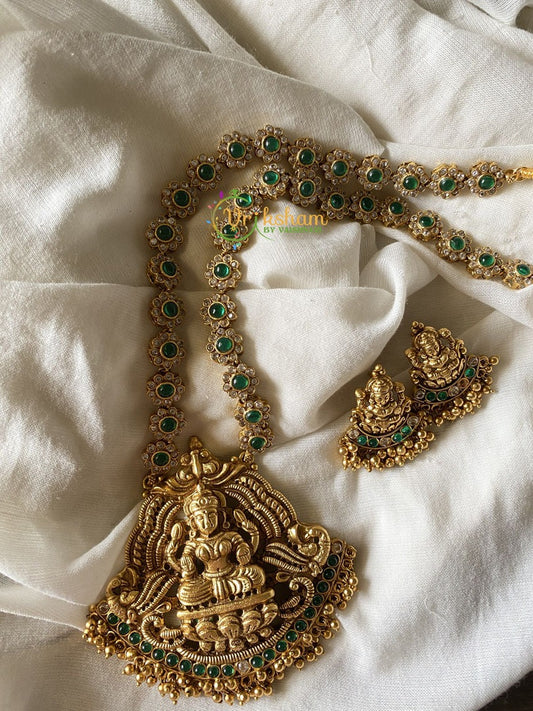 Gold look alike kemp Lakshmi Neckpiece - White-Green -G327