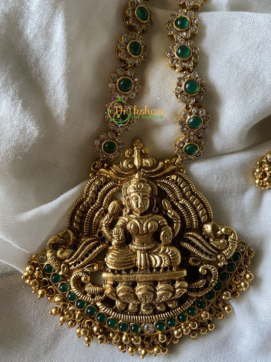 Gold look alike kemp Lakshmi Neckpiece - White-Green -G327